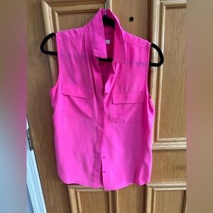 Equipment hot pink sleeveless slim signature blouse size S